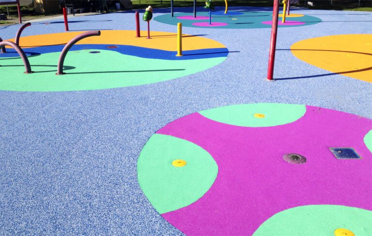splash pad covered with Polysoft safety surafacing.