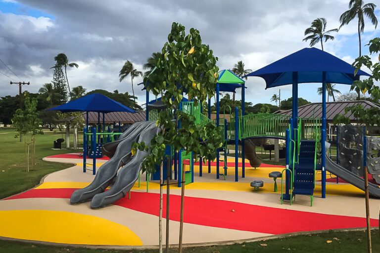 Colorful surfacing applied on a playground.