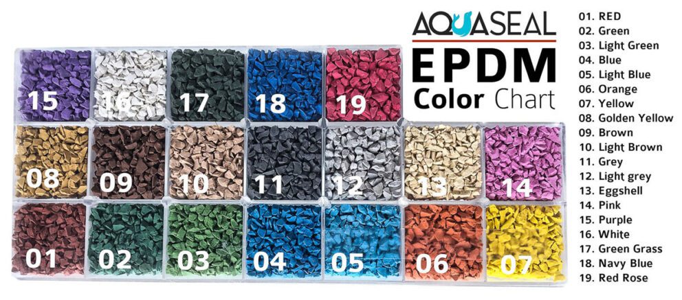 Color chart for EPDM safety surfacing.