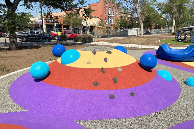 Half spheres safety surface installation, February 2025